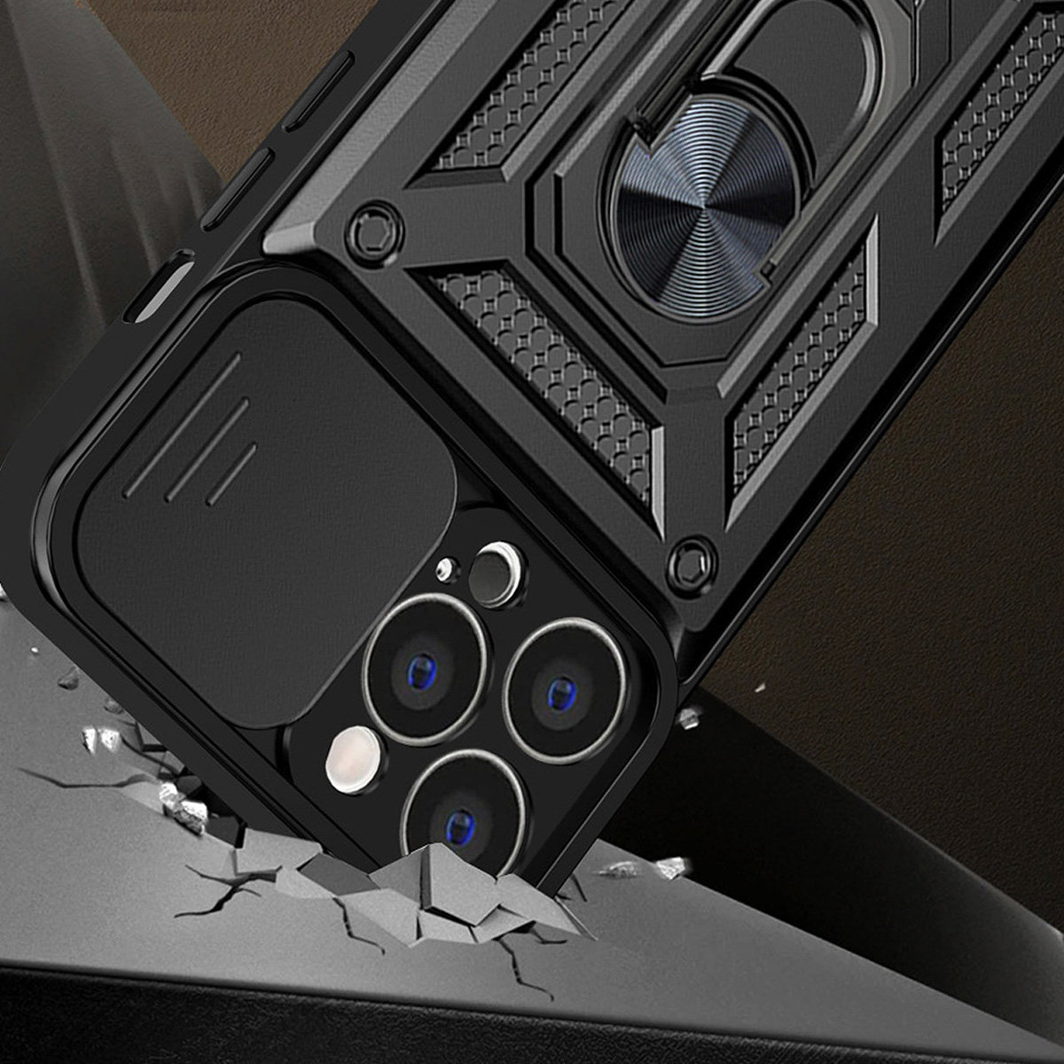 Hybride armor Camshield voor Realme 10 Pro - zwart
