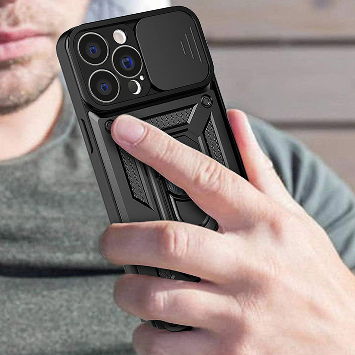 Hybride armor Camshield voor Realme 10 Pro - zwart