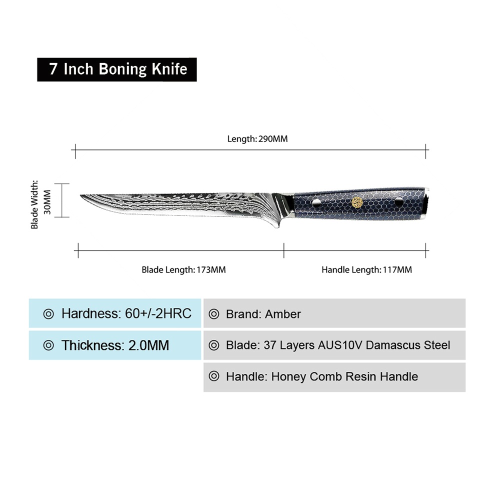 Damast keukenmes YU-37414 - Boning / Blauw