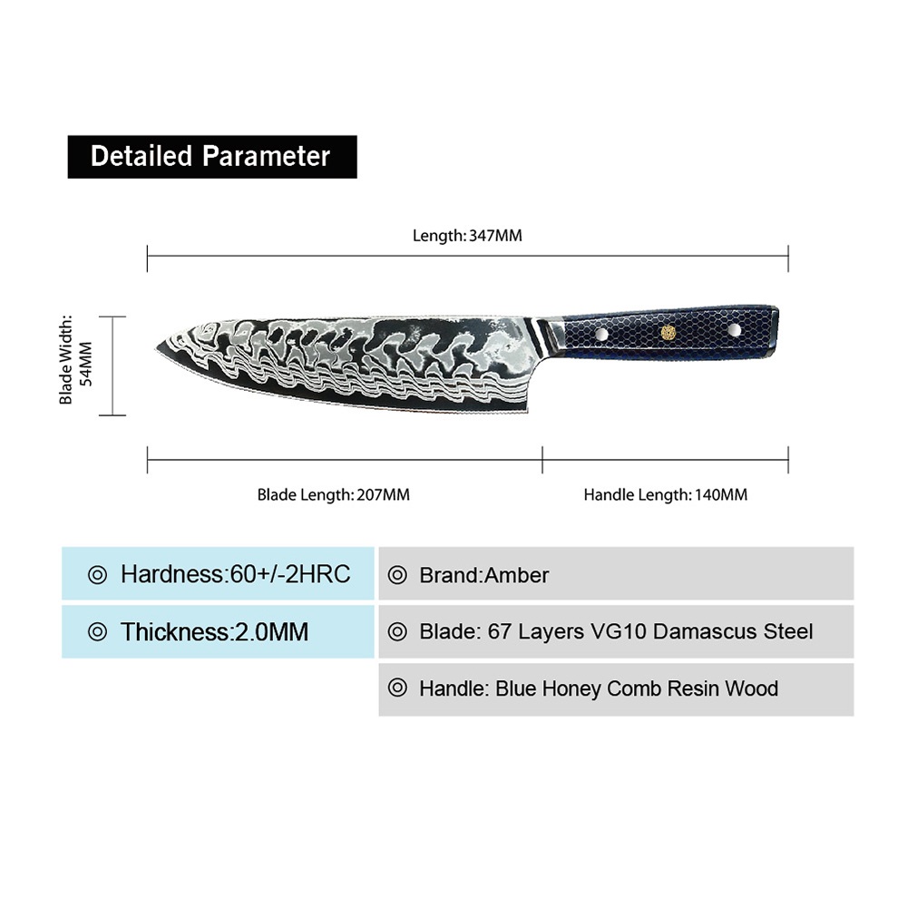 Damast keukenmes YU-37414 - Boning / Blauw