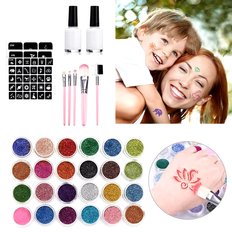 Set voor het maken van glittertattoos - Multikleurig