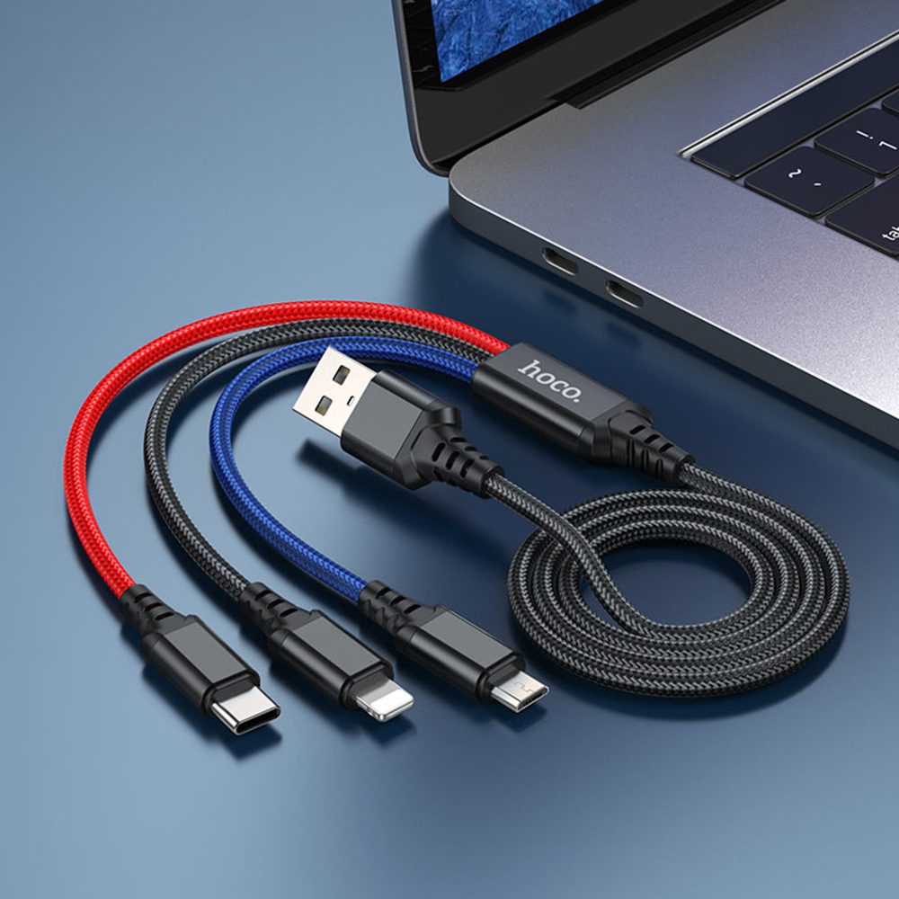 Multifunctioneel - 1m kabel met Lightning, Type-C en micro USB connectoren - Multicolor