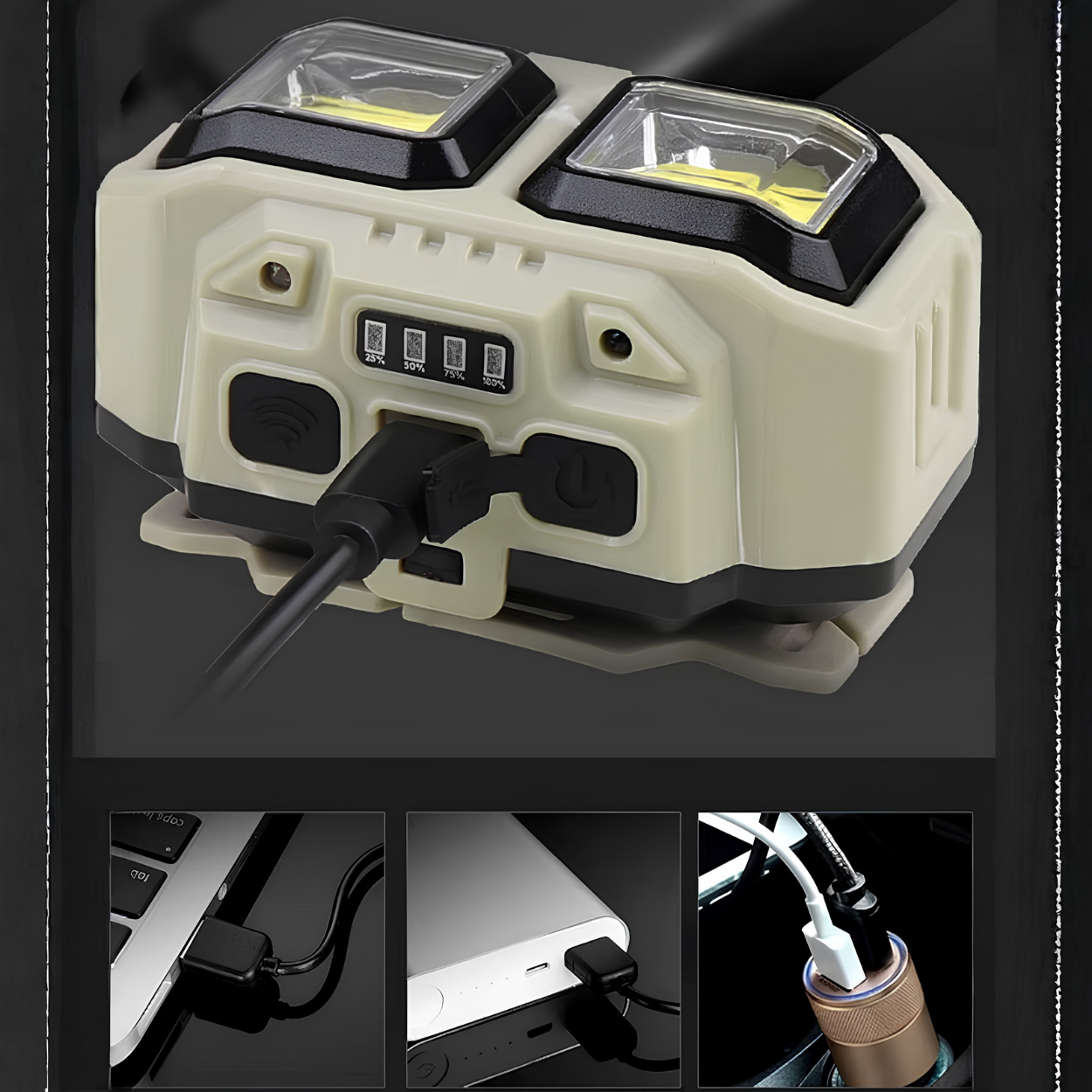 LED-hoofdlamp met bewegingssensor en USB-opladen - Lichtgroen