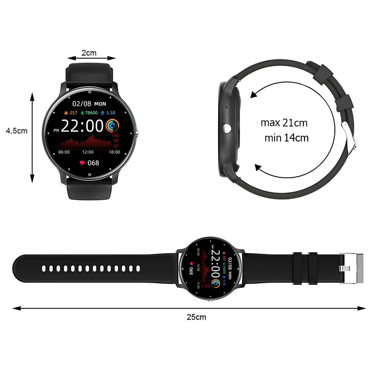 Smart horloge ZL02 - Zwart