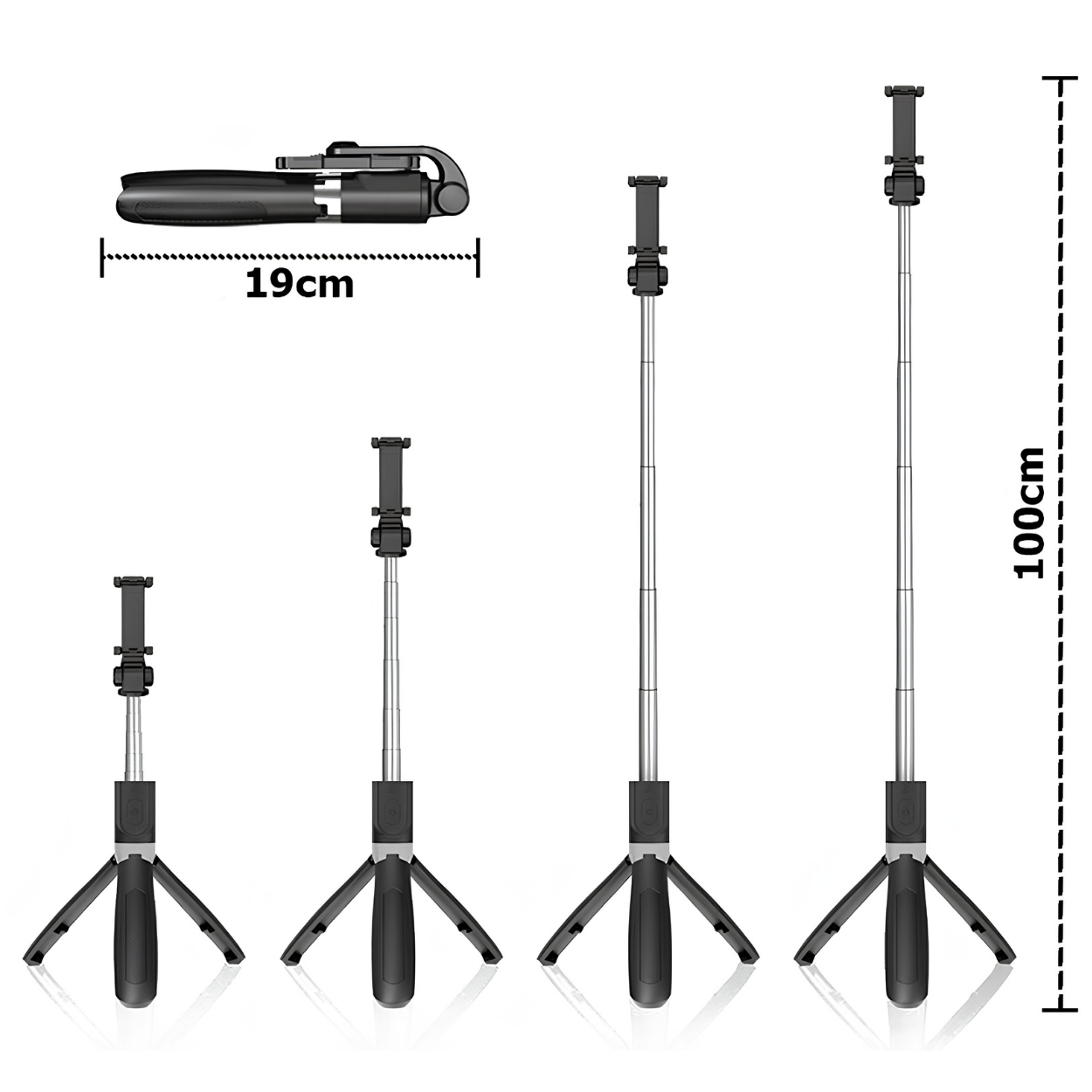 Selfiestick met statief PH - 40945 - Zwart