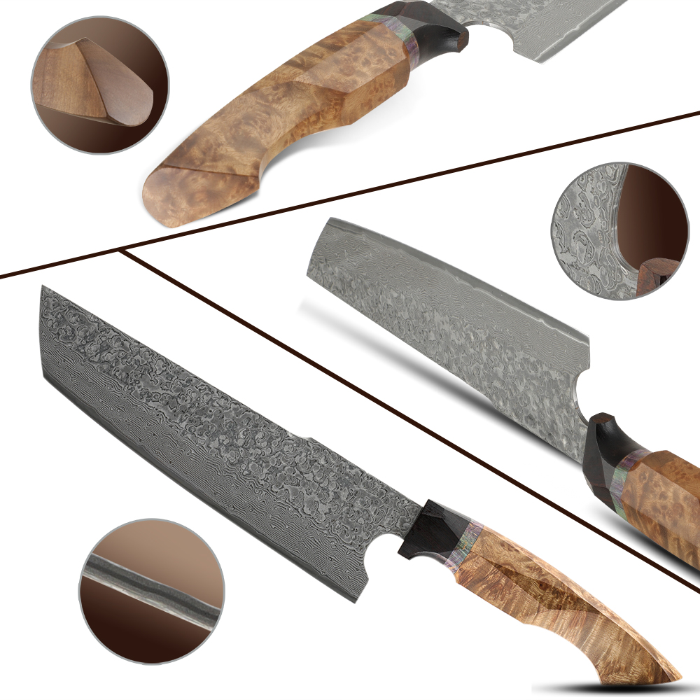 Damast keukenmes YU-37466 - Kiritsuke / Bruin
