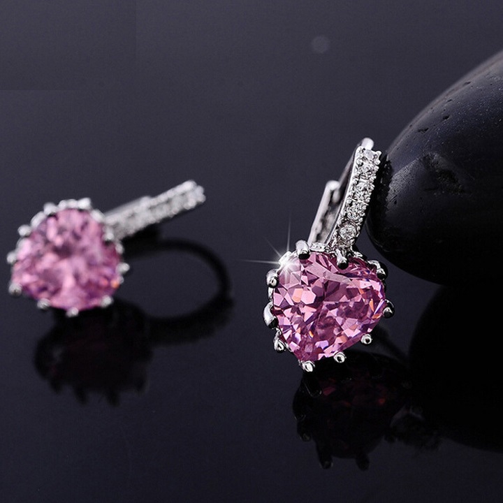 Oorbellen Silver Heart - Roze