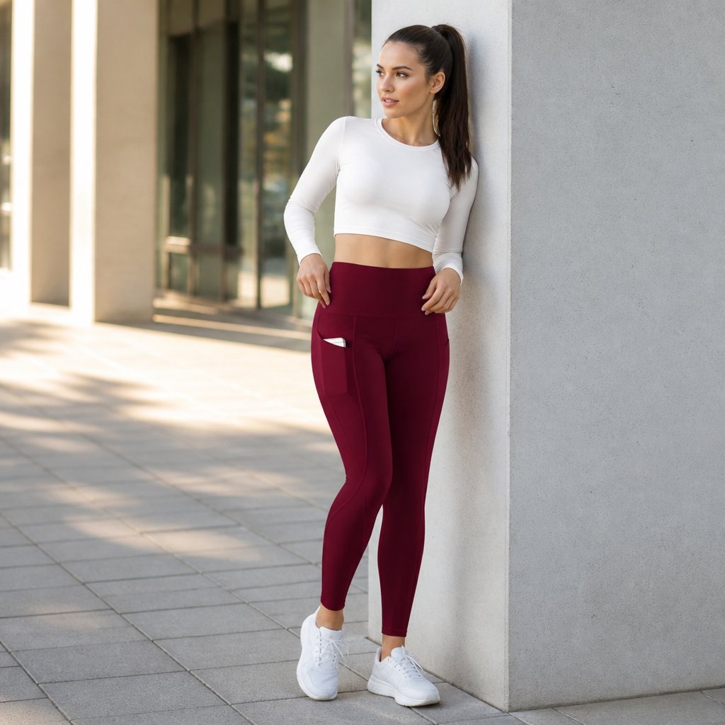 Damesleggings PO-15688 - Bordeaux / XL