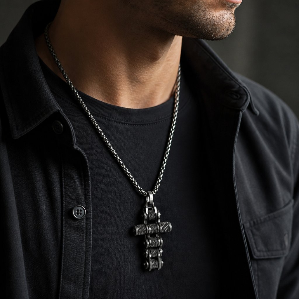 Ketting Chain Cross - Zwart / Zilver