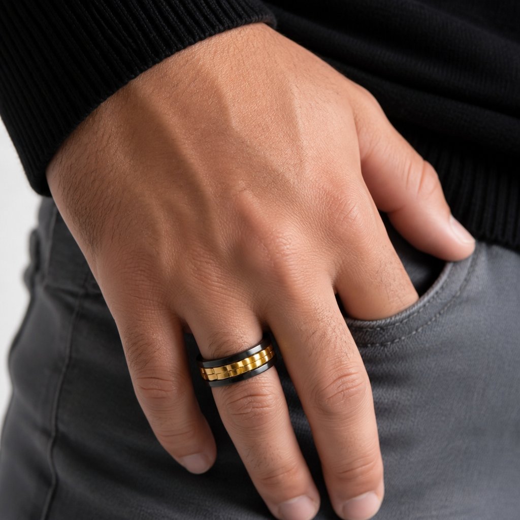 Ring IK-32052 - Zwart / Goud / 57mm