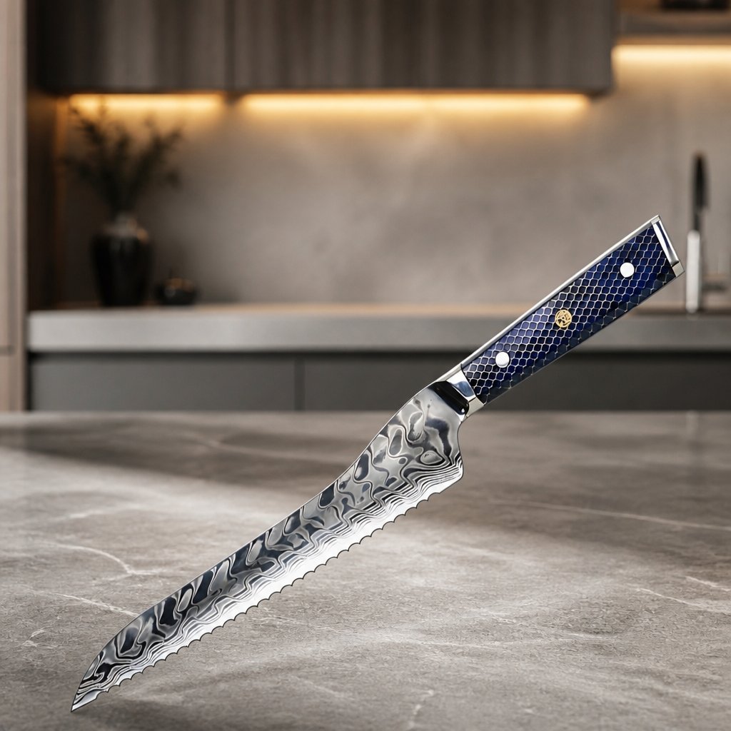Damast keukenmes YU-37415 - Bread / Blauw