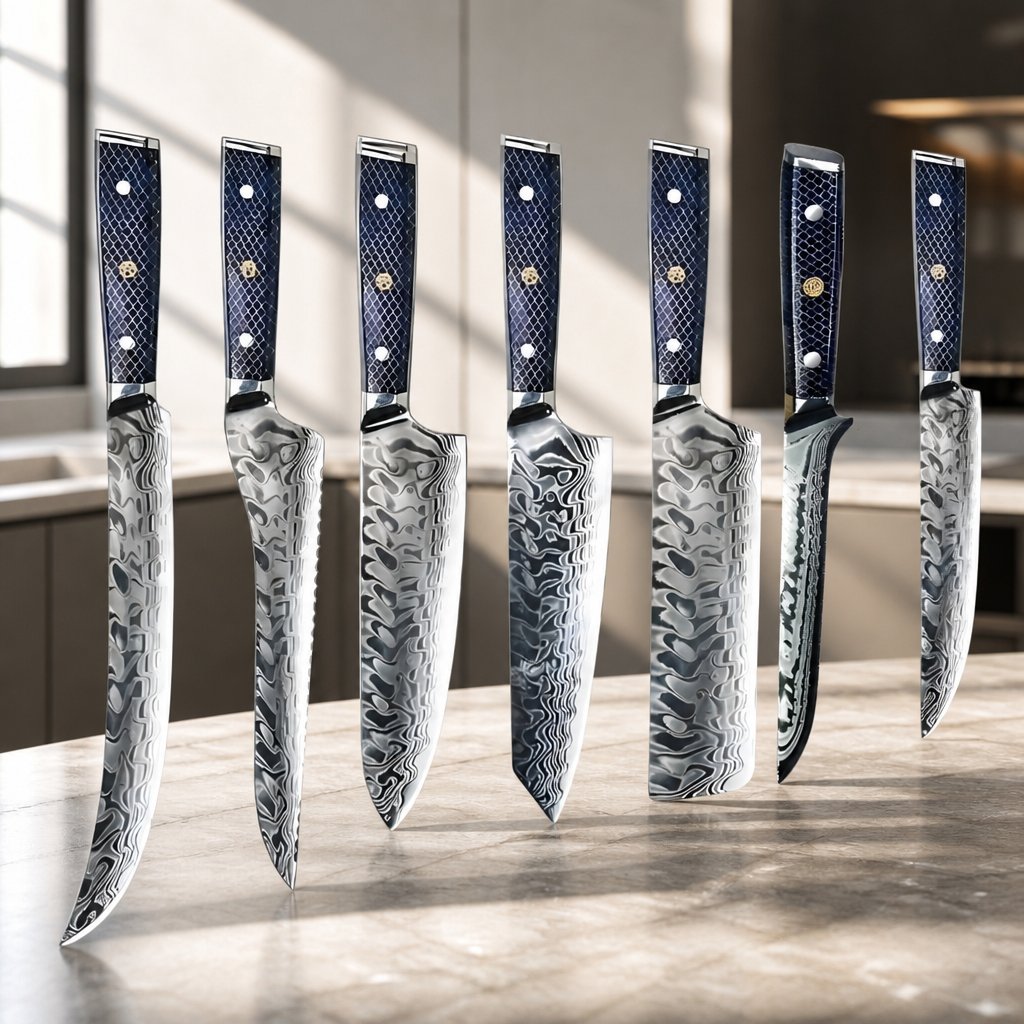 Set damast keukenmessen YU-37421 – Blauw